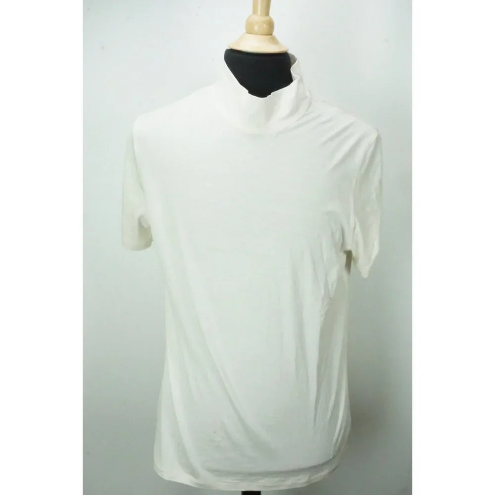 Isaia Off White Mock Turtleneck Short Sleeve Mens Silk Blend T Shirt Sz M NEW